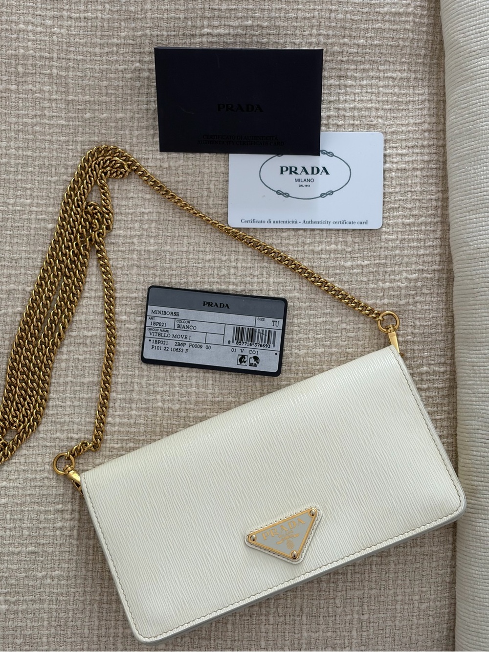 Prada Leather Chain Crossbody Wallet with Gold Hardware